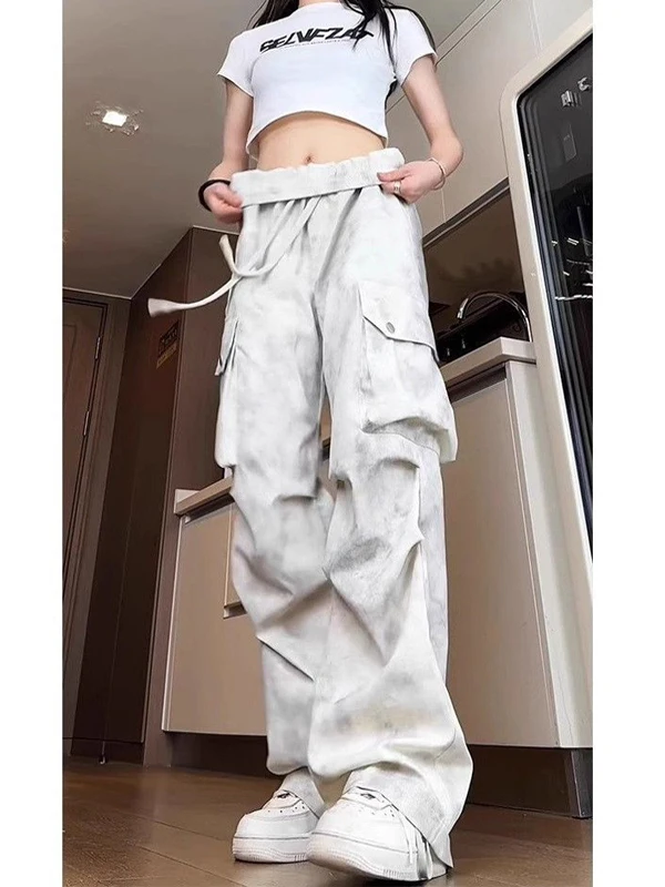

Tie-Dye Women's Summer New Style Folded Soldier Workwear Pants American Retro Cool High-End Feeling Long Trousers Casual Pants