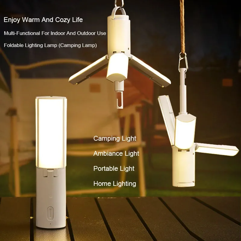 4000MaH Folding Outdoor Camping Lamp Portable Rechargeable High Capacity Lighting Student Dormitory Hanging Tent Hanging Lantern