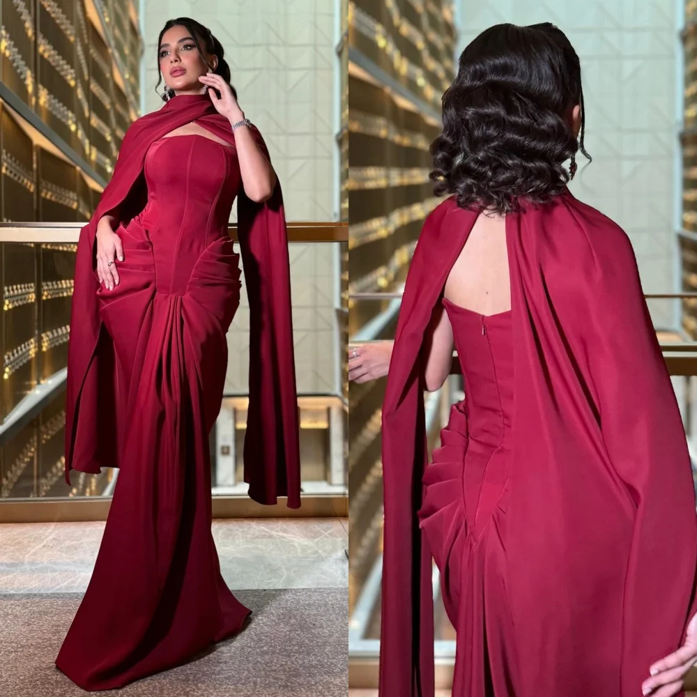 

Customized High Quality Classic Jersey Pleat Ribbon Mermaid Strapless Long Dresses Bespoke Occasion Dresses Modern Style Sexy