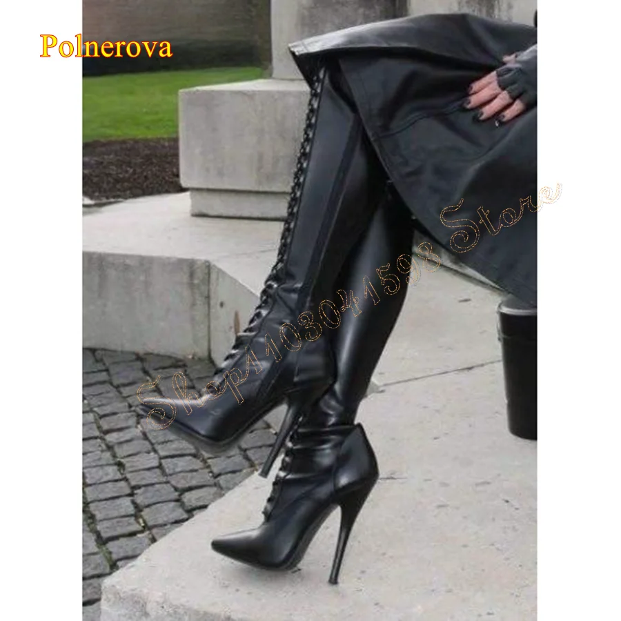 

Pointed Toe Leather Over The Knee Boots,Stiletto Zipper Boots for Women Strappy High Heel Boots 2024 New Zapatos Para Mujere