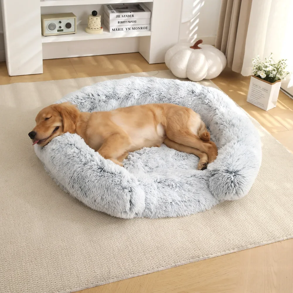 Dogs Cats Bed Mat Long Plush Round Pet Kennel Sofa Cushion for Small Mediun Dogs Winter Warm Pet Deep Sleeping Beds Supplies