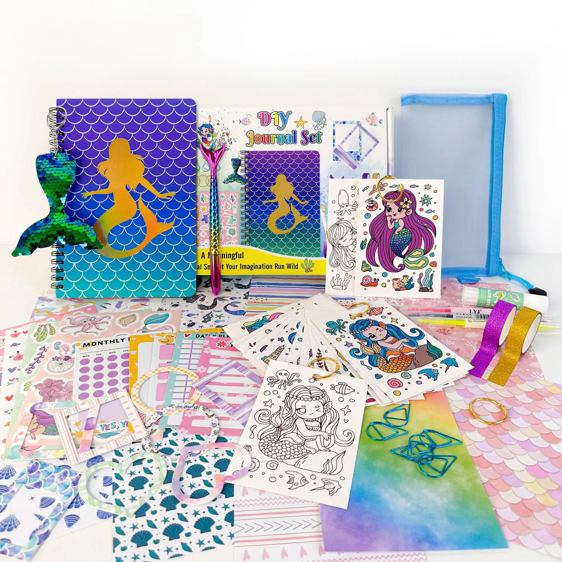 Mermaid DIY Journal Set for Girls Kids Notebook Stationery Gift Box Journaling Kit Diary Supplies Creative Aesthetic Gift