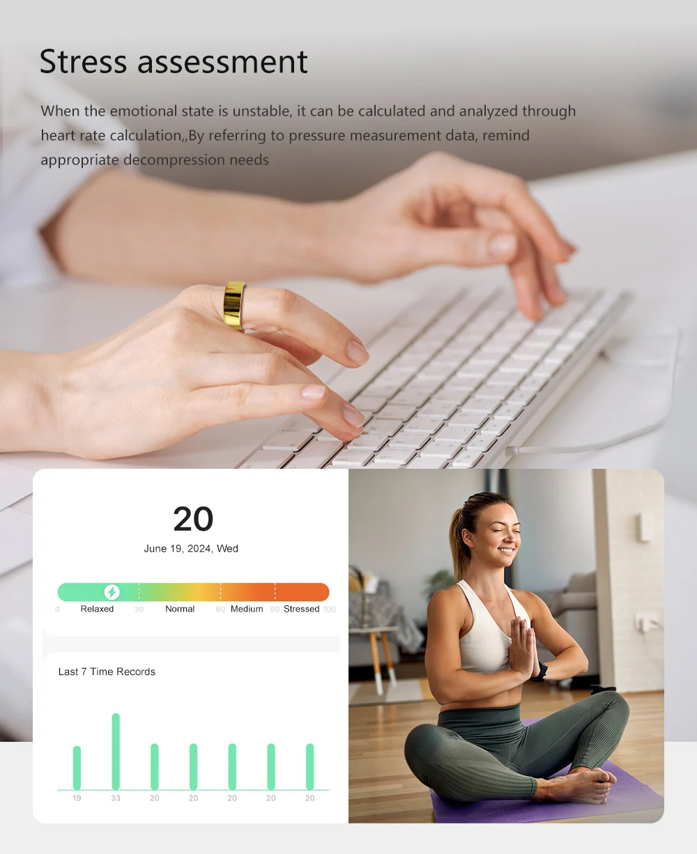 Anillo inteligente 2024 para hombres y mujeres, Monitor de ritmo cardíaco, oxígeno en sangre, salud del sueño, anillo deportivo para Fitness para Android IOS Android