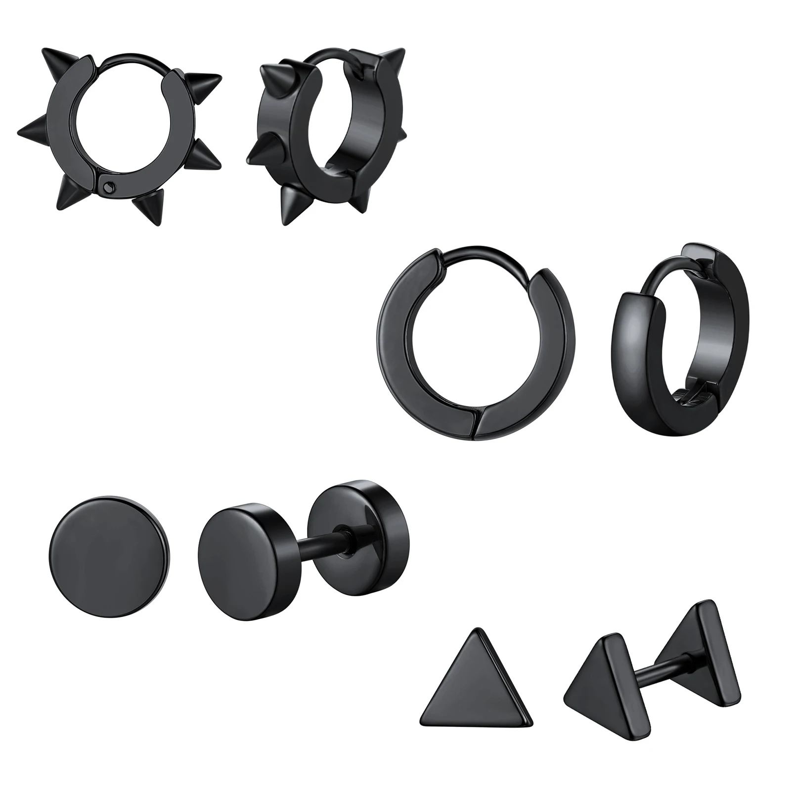 U7 الفولاذ المقاوم للصدأ 4 زوج/مجموعة Huggie وأقراط للرجل امرأة المسامير الأطواق مثلث مستدير عاشق زوجين الأذن طقم مجوهرات هدية #1