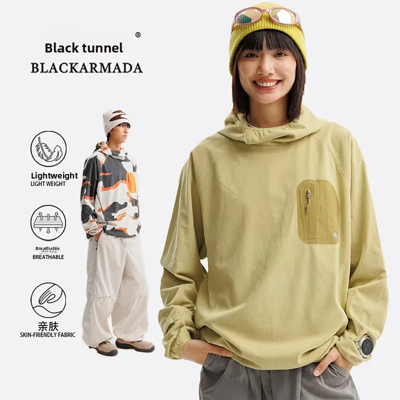 waffle-hooded-long-sleeve-t-shirt-quick-dry-breathable-pullover-top-outdoor-hiking-trekking-sports-base-layer-with-press-pocket