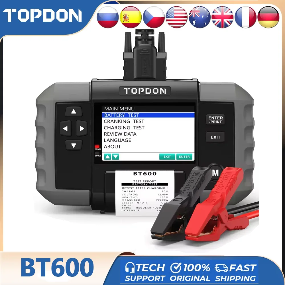 TOPDON BT600 12V 24V Auto Batterij Tester Lood-zuur Voertuig Automotive Analyzer met Ingebouwde Thermische Printer Auto batterij Tool