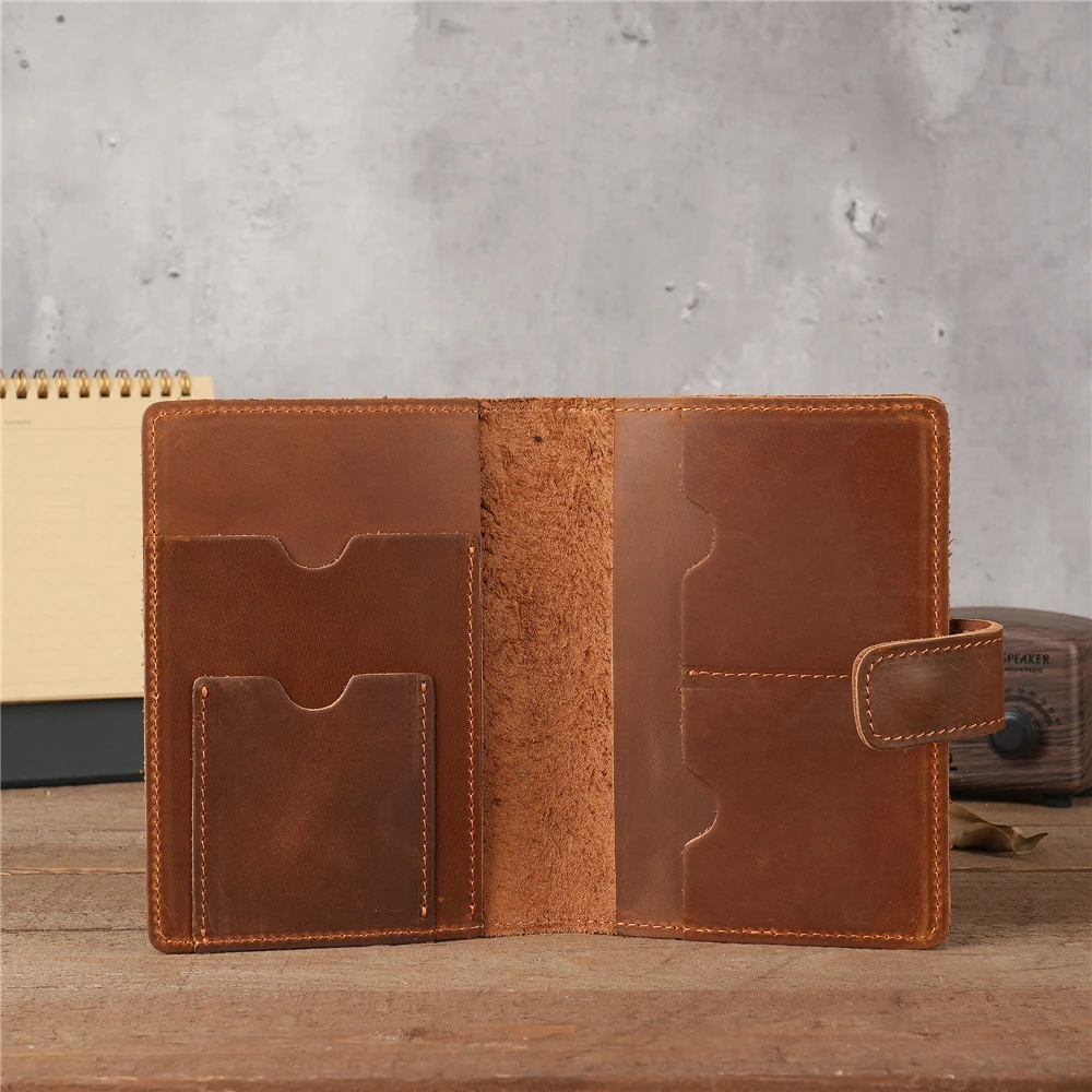 Men's Cowhide Document Package Crazy Horse Leather Passport Baotou Layer Cattle Pickup Bag Card Holder ID Credit Card Holder