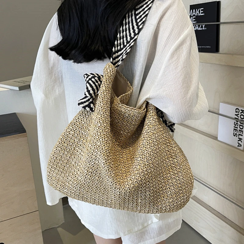 Braided Bag One-shoulder Diagonal Straw Bag Women Large-capacity Summer Handbag Female large Fresh Travel All-match Beach Totes