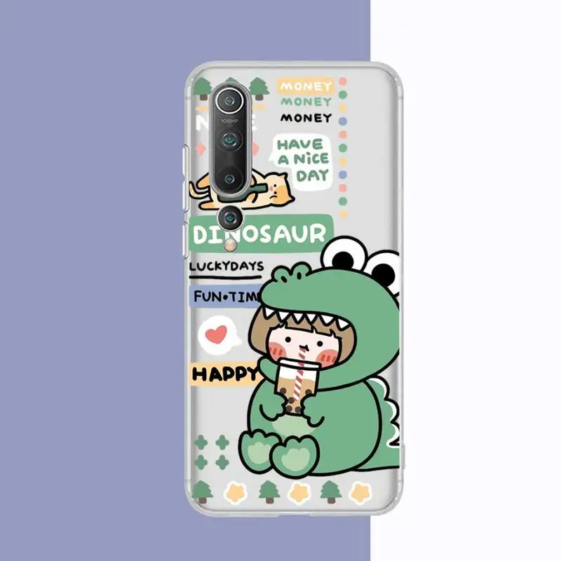 FHNBLJ Cute Cartoon Animal Dinosaur Phone Case for Samsung A51 A52 A71 A12 for Redmi 7 9 9A for Huawei Honor8X 10i Clear Case