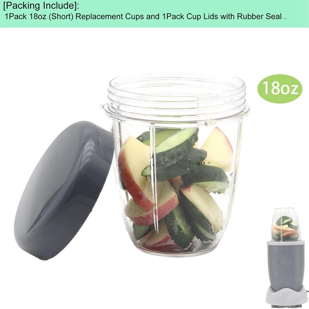 Blender Cups and Flat Lids Replacement Parts Compatible for Blender Juicer 600W, 900W,18OZ Cup, 1 Pcs