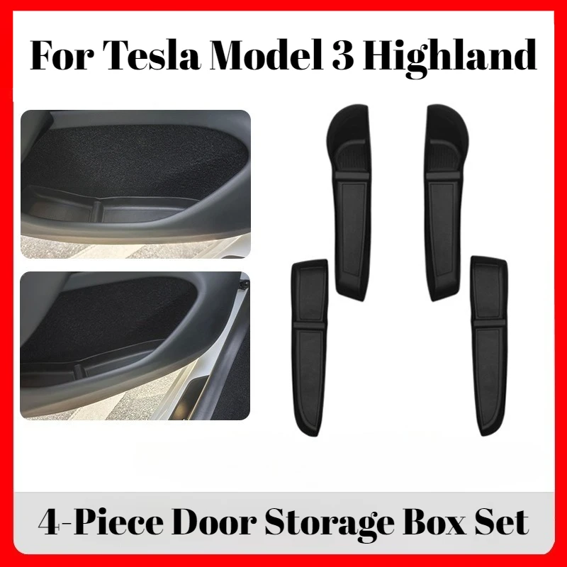 

For Tesla Model 3 Highland 4-Piece Door Storage Box Set TPE Material Waterproof Dustproof Car Interior Accessories Modification