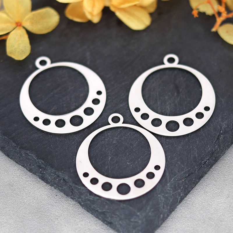 3pcs Round Hollow Luna Moon Of Phase Charms for Jewelry Making Earrings Necklace Amulet Stainless Steel Pendant diy Accessories