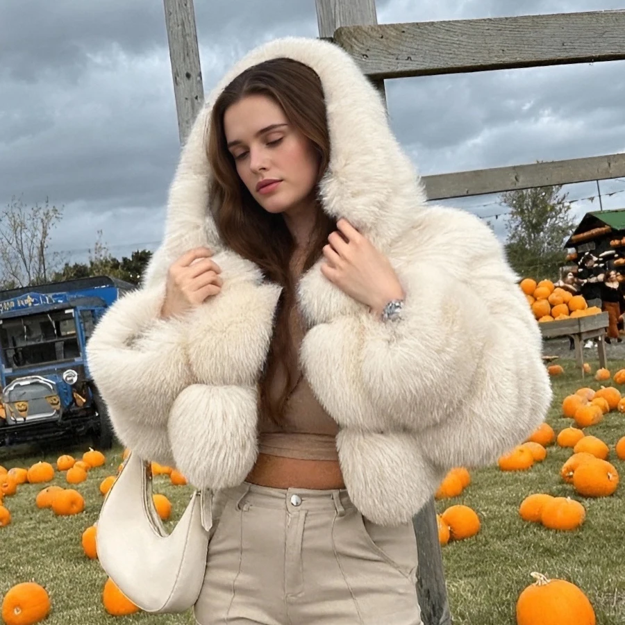 Damskie płaszcze z prawdziwego futra, kurtki z futra lisa z kapturem, luksusowe, wysokiej jakości naturalne kurtki z futra lisa, modne zimowe długie płaszcze.