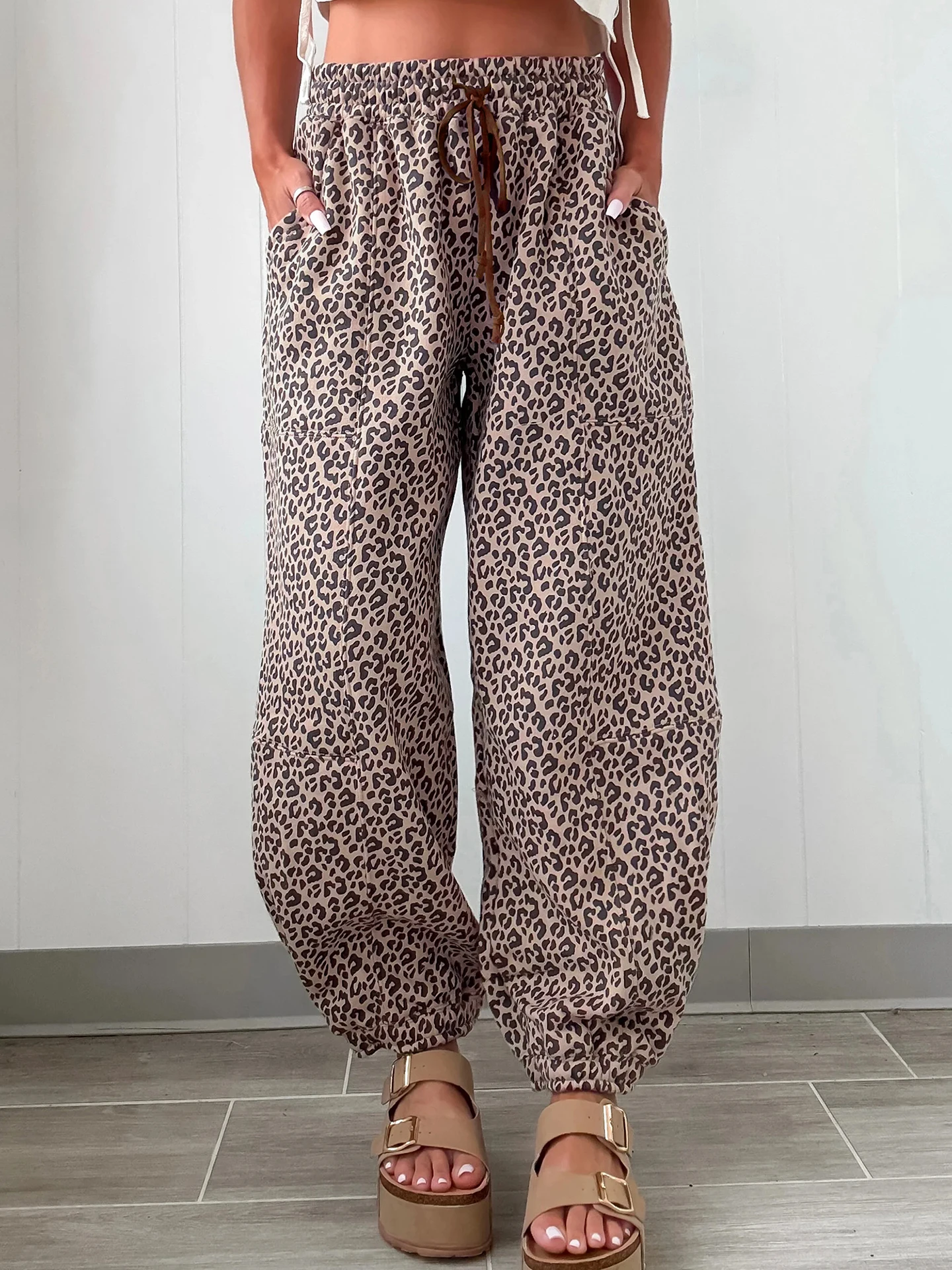 DearLover Leopard Print Loose Casual Pants Women High Waist Cuffed Autumn New Style Slimming Belted Ladies Fashion Polyester
