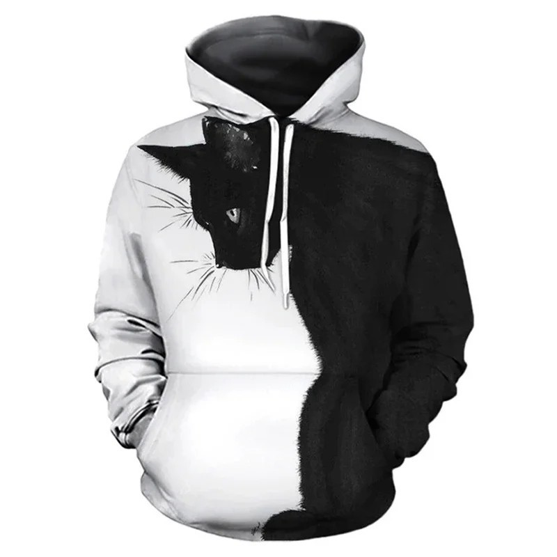 

2024 New Arrival Black and White Cat 3D Hoodie Sweatshirts Mens Women Fashion Casual Pullover Harajuku Streetwear Hoodies