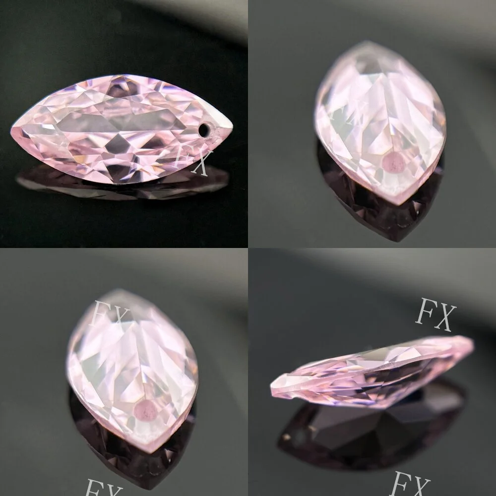 Cubic Zirconia Stone Single Hole Heart Shape Pink Brilliant Cut Loose CZ Stones Synthetic Gems Beads 4x8~8x16mm AAAAA