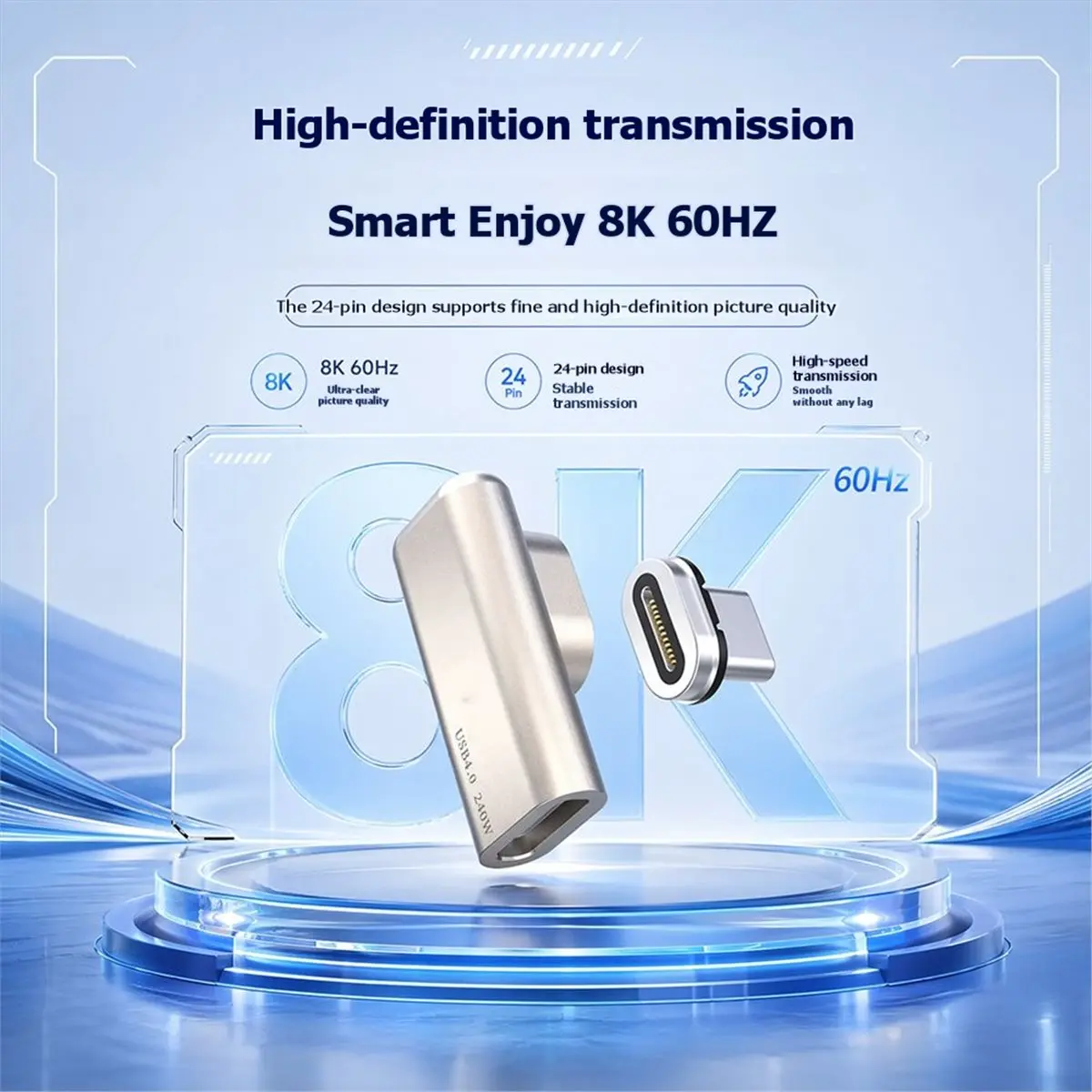 PD240W Magnetic Adapter OTG Fully Compatible Type-C Right-Angle Fast Charging 24-Pin