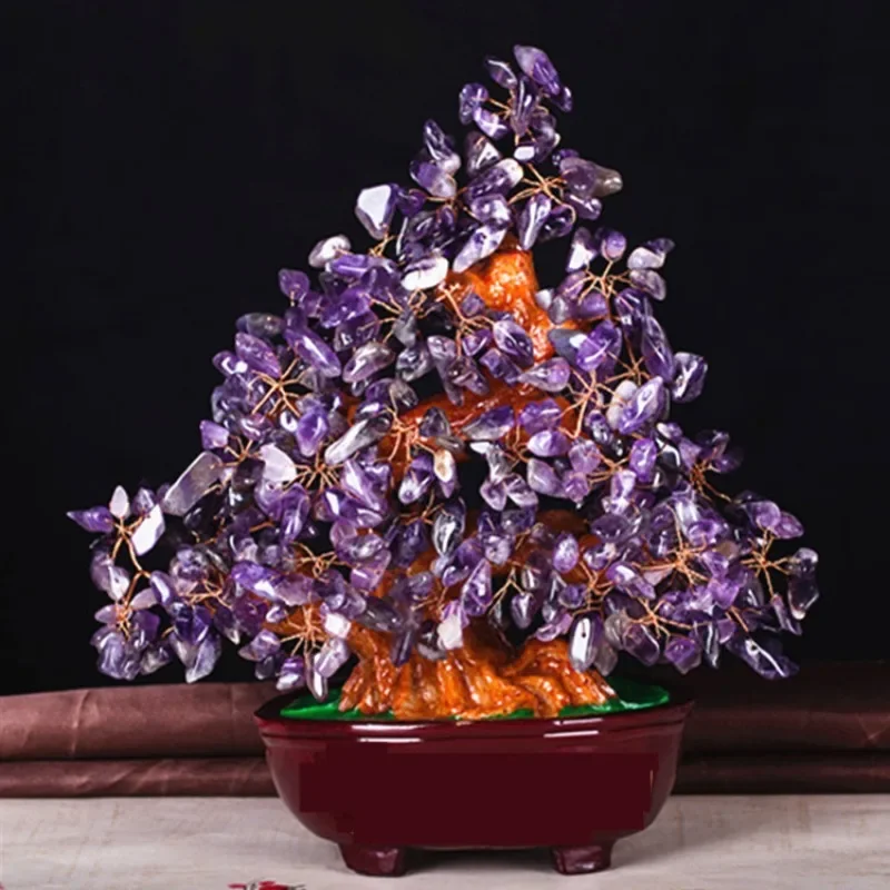 Creative Crystal Lucky Tree Natural Amethyst Cash Tree Ornament Home Living Room Office Wine Cabinet Decoration Crafts