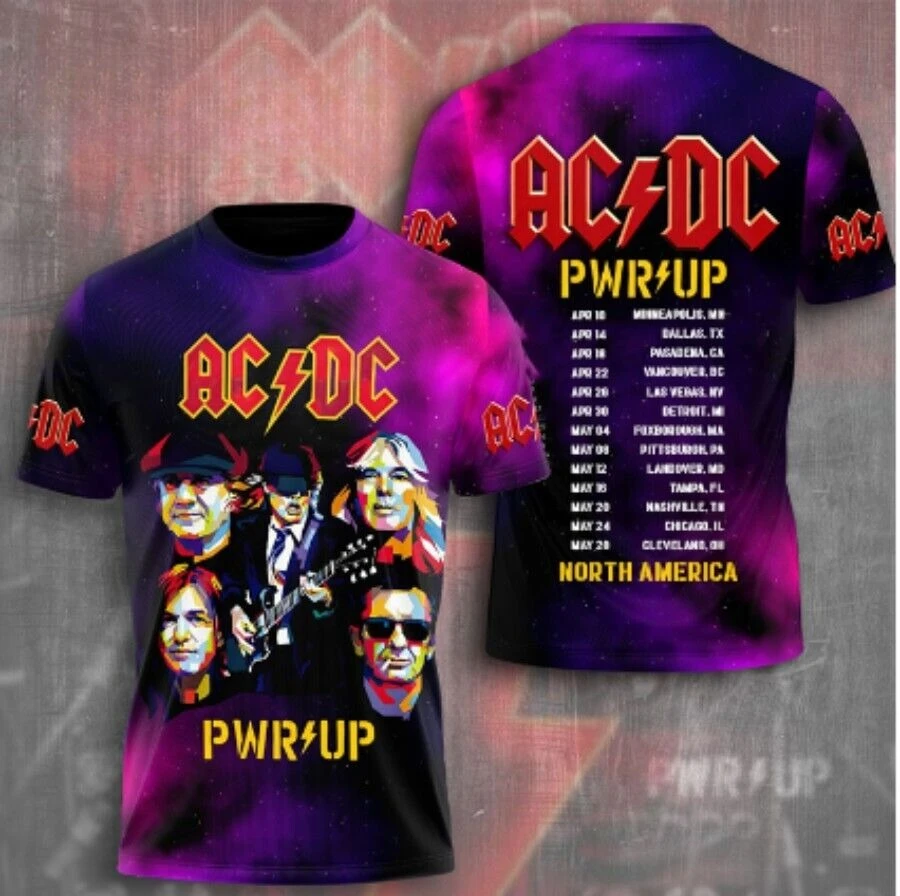 تي شيرت رياضي جديد 2025 مطبوع ثلاثي الأبعاد ACDC Power Up Tour 2025 إصدار محدود ثلاثي الأبعاد للرجال سريع الجفاف وجيد التهوية.