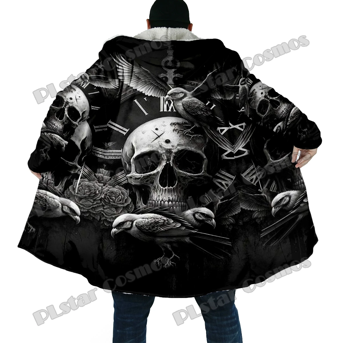 الشتاء أزياء الرجال عباءة ريبر الجمجمة الوشم 3D في جميع أنحاء مطبوعة سميكة الصوف مقنعين عباءة للجنسين عارضة الدافئة معطف الرأس DP51 #2