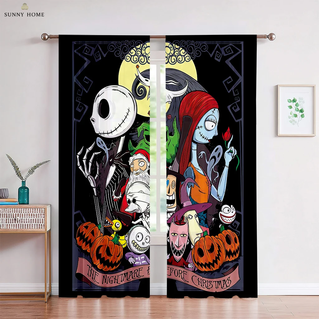 

Christmas Halloween Cartoon Decorative Curtains Children's Room Kitchen Living Room Study Curtains Home Decoration 2 Pieces