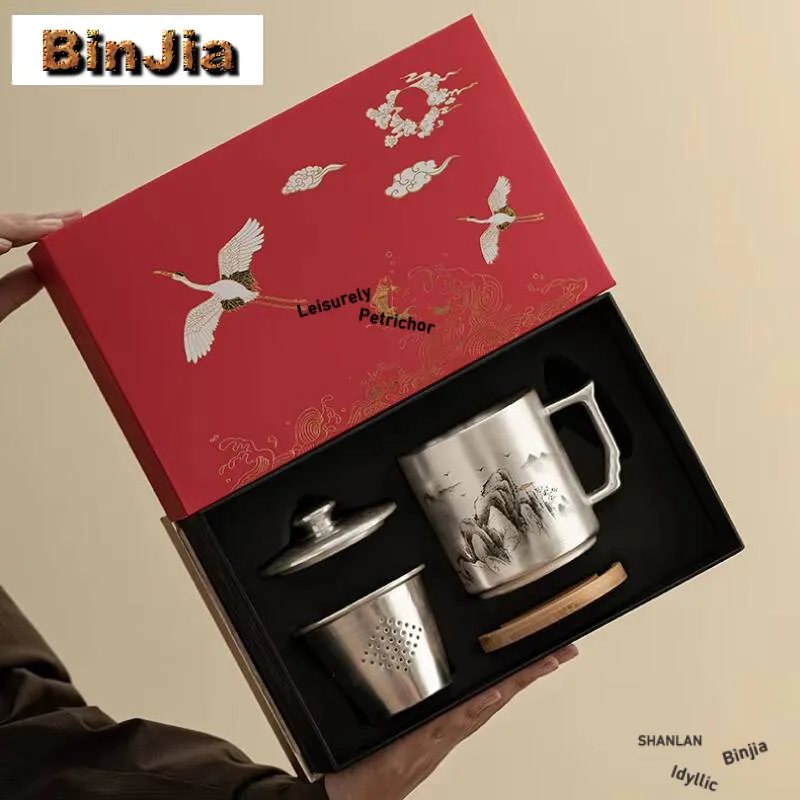 

350 мл чернила для мытья пейзажный керамический фильтр, чашка-сепаратор для чая, позолоченная Sier, офисная кружка для личной работы с кувшином для воды, коллекция подарков