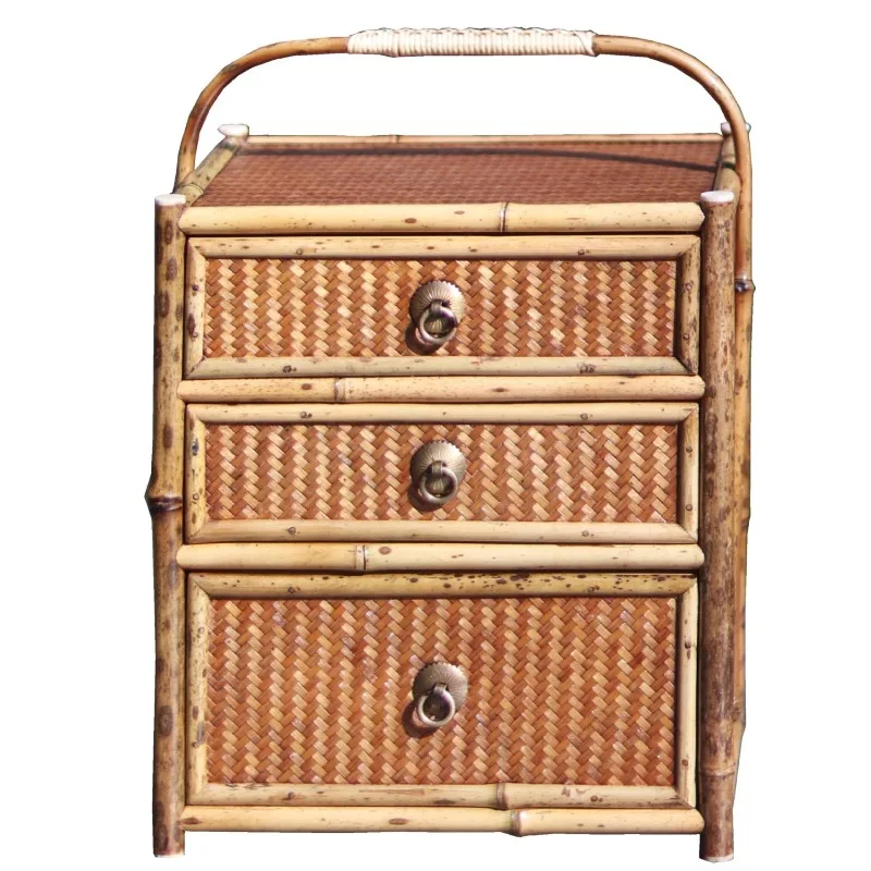 

Tea cabinet Bamboo woven mat Portable tea shed with drawers Tea set Wenwan storage cabinet Bogu rack Crafts