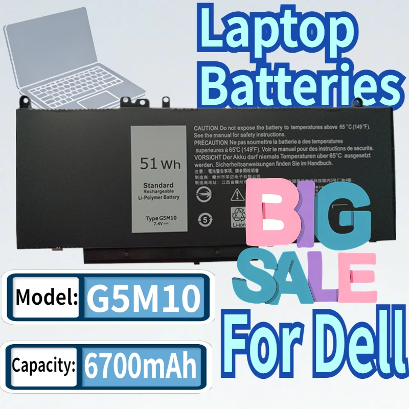 

G5M10 Laptop Battery for Dell Latitude E5250/E5450/E5550/8V5GX 7.4V 6700mAh Replacement Battery