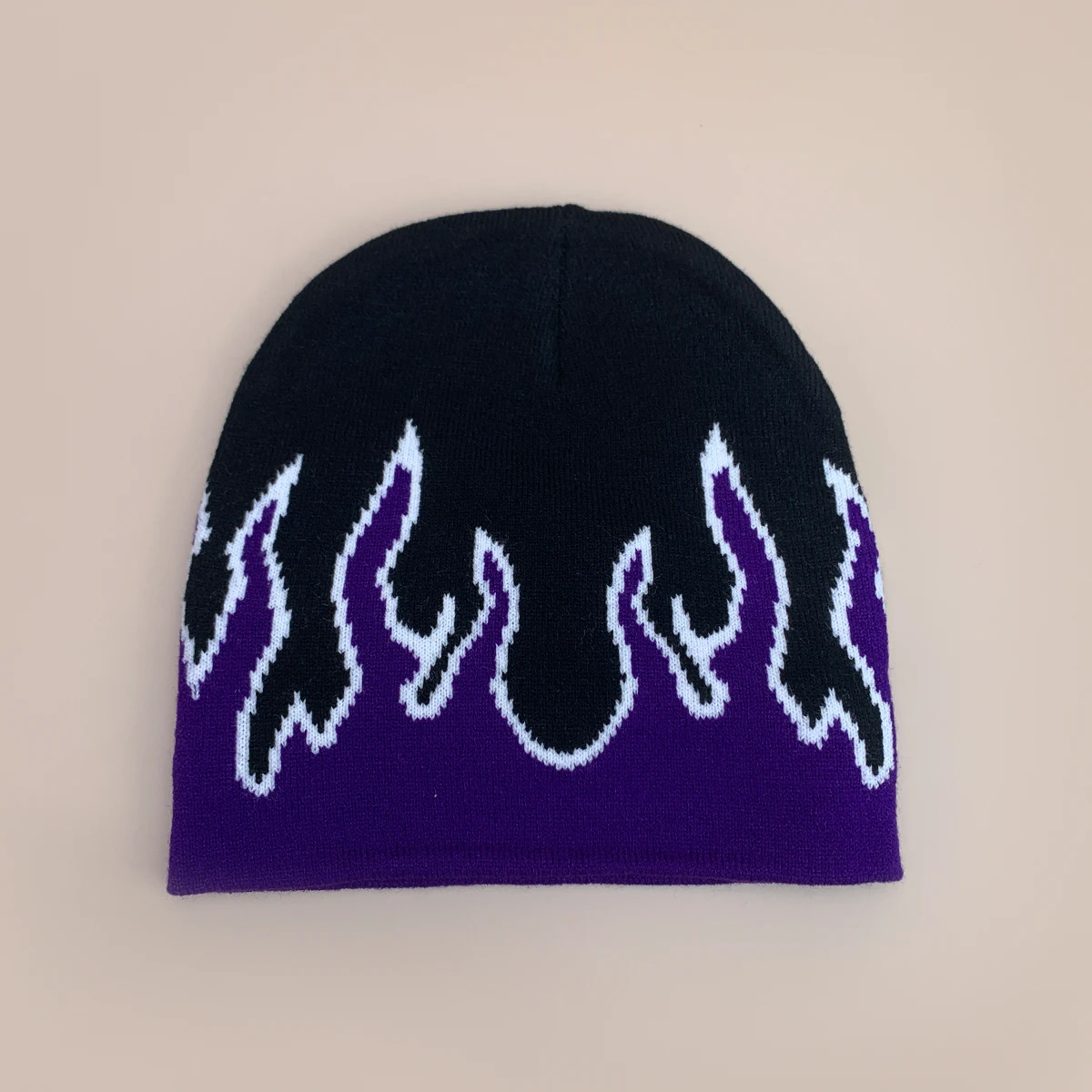 New Autumn and Winter Color Block Fashion Fire Unisex Hip Hop Flame Knitted Hats Warm American Style Versatile Street Beanies