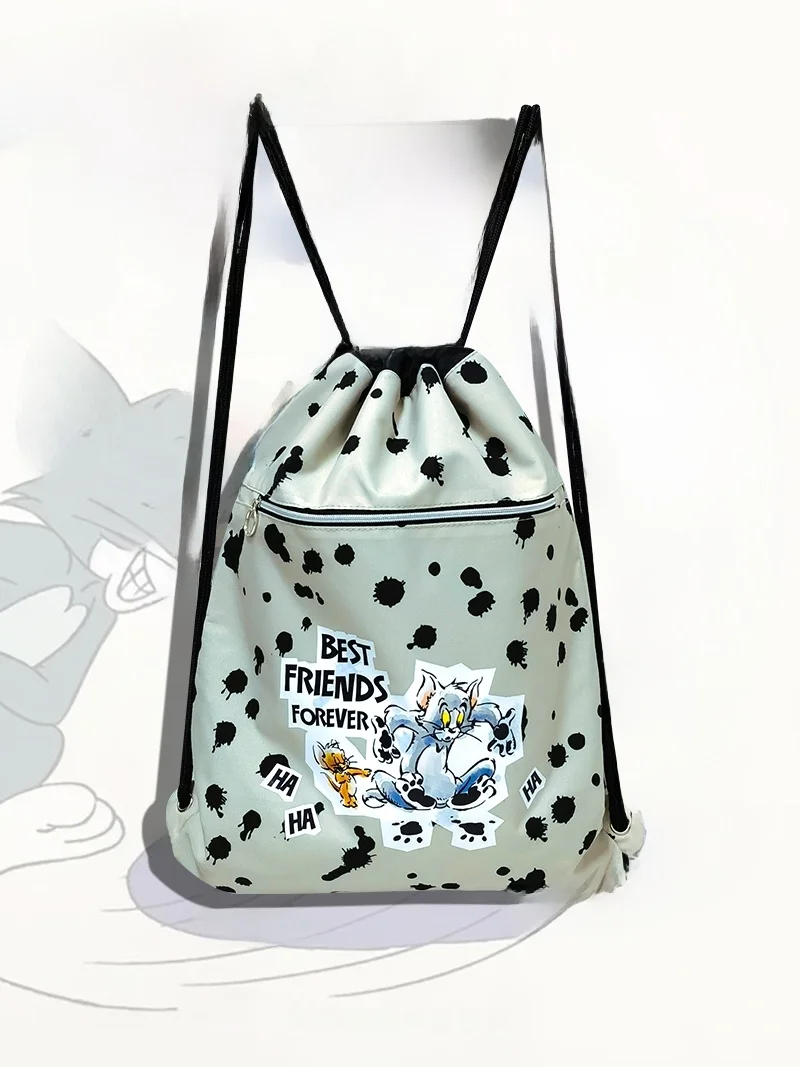 

Retro American Cartoon Polka Dot Waterproof Fitness Sports Backpack Lightweight Canvas Drawstring Double Shoulder Bag