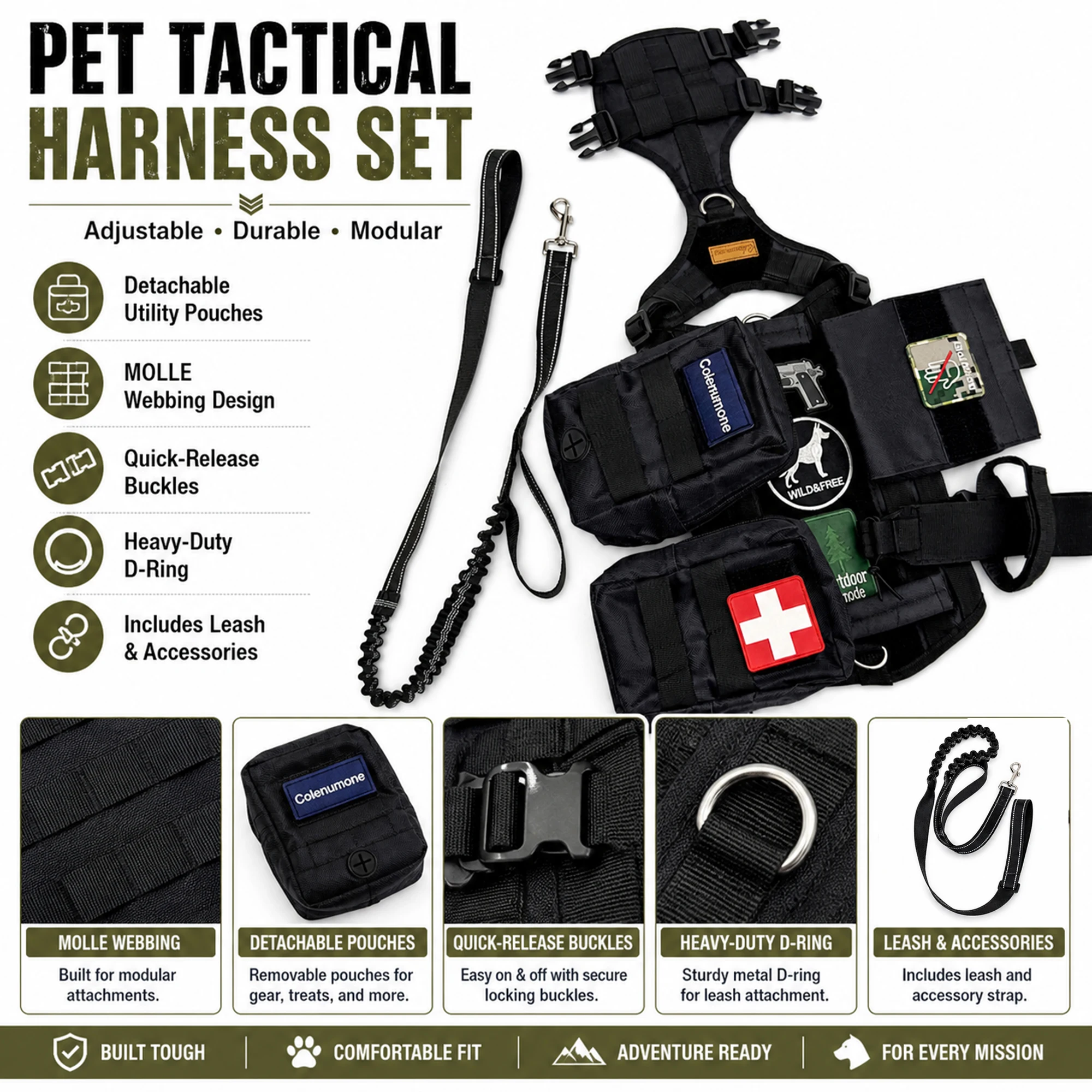 Dog Tactical Backpack Outing Escape-Proof Comfortable Breathable Adjustable Washable Dog Harness Pet Supplies - view 3