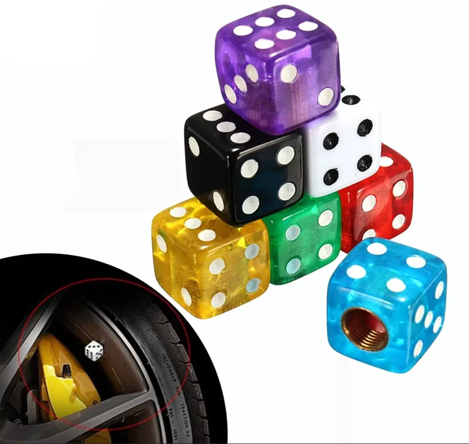 4Pcs/Set Plastic Wheel Stem Tyre Air Valve Dustproof Cap Gold Dice Tire Tyre Valve Caps Bike Auto Truck Tire Valve Dust Cap Amag