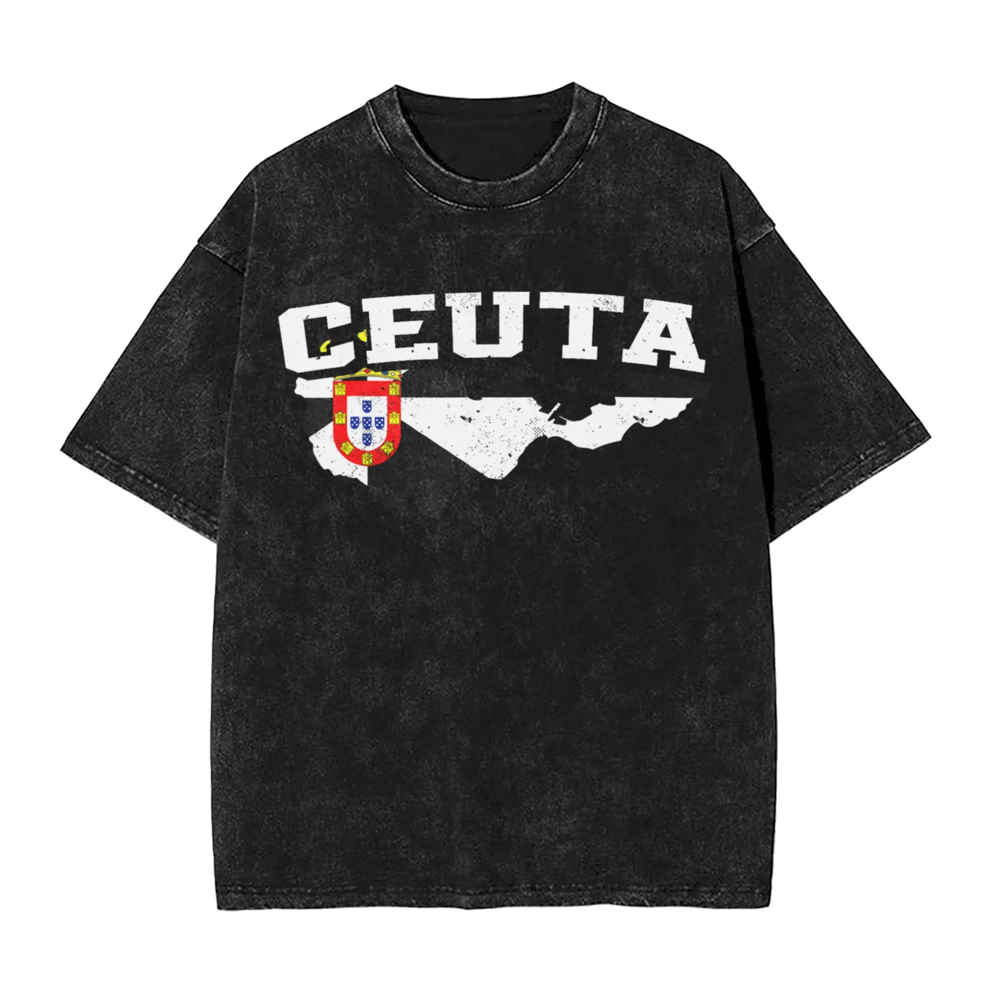 Ceuta Map and Flag Souvenir Ceutan  Apparel Washed T Shirt Men Women Streetwear Hip Hop T-Shirts Graphic Printed  Tee Shirt