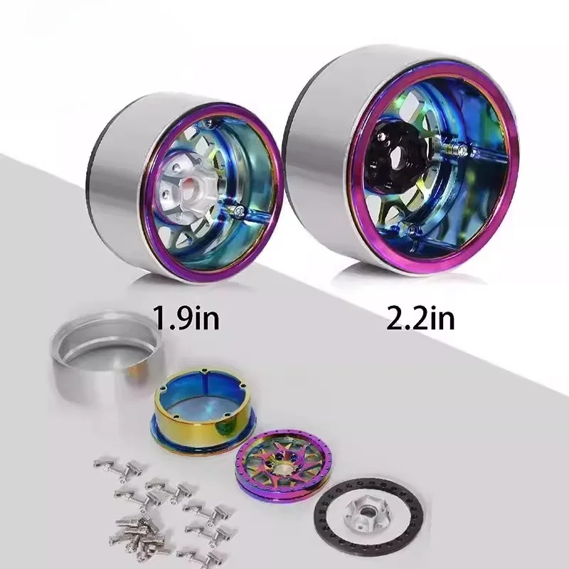 

4pcs Rainbow 1.9/2.2 Beadlock Wheel Rim Colorful Aluminum Wheels for 1/10 RC Crawler SCX10 TRX4 TRX6 Gen8