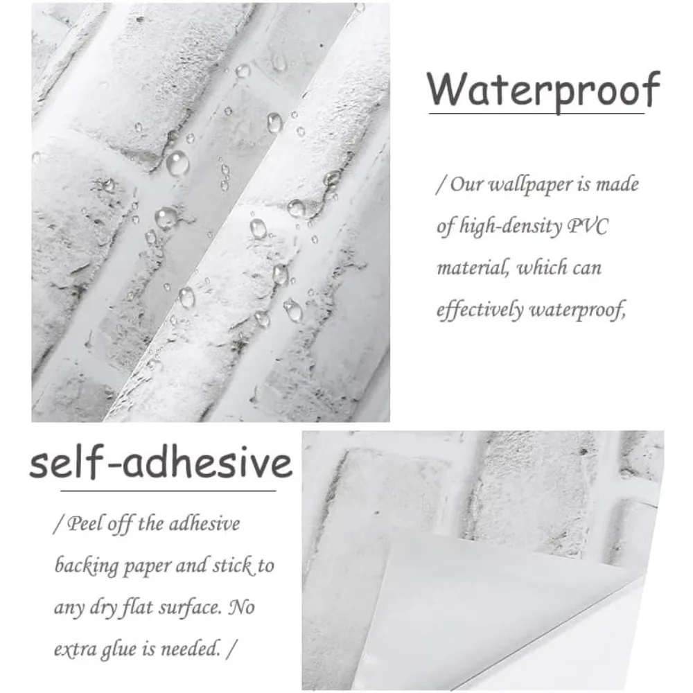 3D Faux Brick Peel and Stick Wallpaper for Walls - White, Gray, Grey Contact Paper, Self-Adhesive, 787 Length x 18 Width image 3