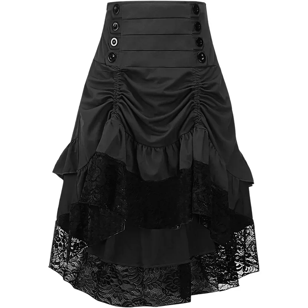 

New Medieval Retro Gothic Steampunk Lrregular Lace Patchwork Skirt