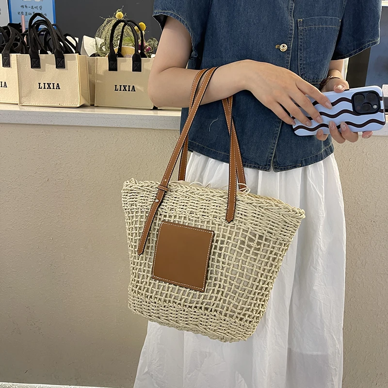 Women Straw Handbags 2024 Fashion Korean Shopper Bags Luxury Design Large Woven Tote Bag Summer Beach Handmade Tote Handbag