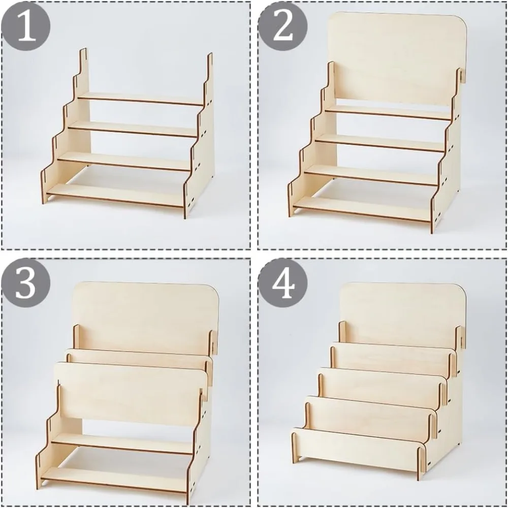 4 katmanlı ahşap tebrik kartı ekran standı etiket ekran standı perakende vitrin rafları çok amaçlı broşür tutucu 26.5x28x44.5cm