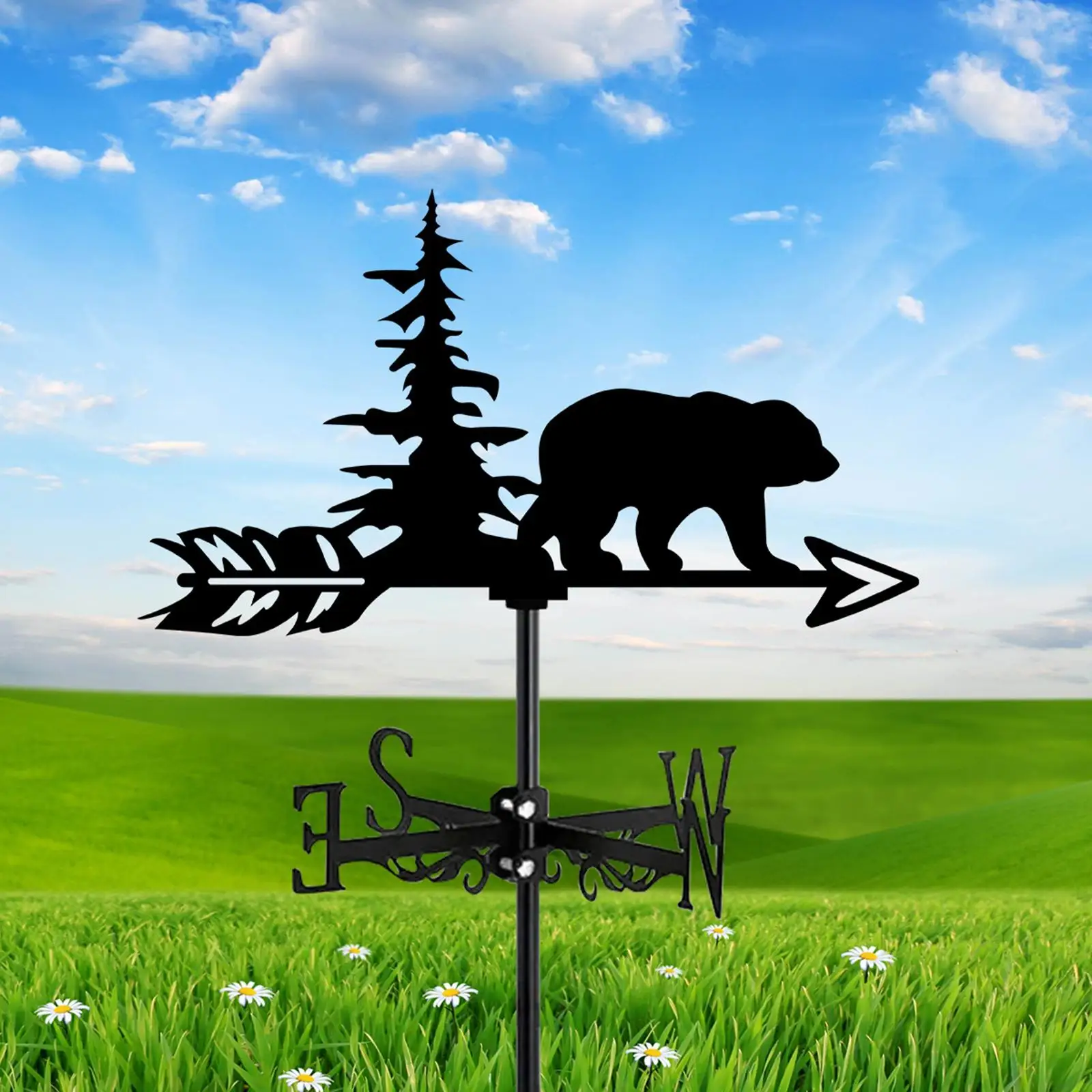 Metal Polar Bear Weathervane Large Iron Wind Vane Garden Roof Outdoor Wind Marker for Barn Coop Farmhouse Fence Cupola