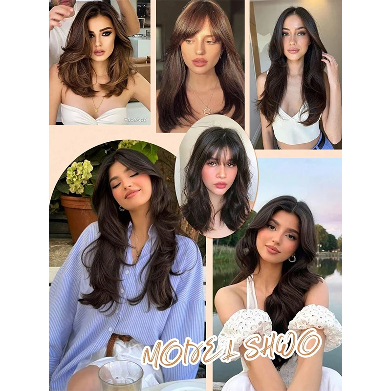 Extensiones de cabello largas y rectas con Clip, postizos sintéticos en U para mujer, 22 pulgadas, hermosas pelucas de capa esponjosa, uso diario para fiestas