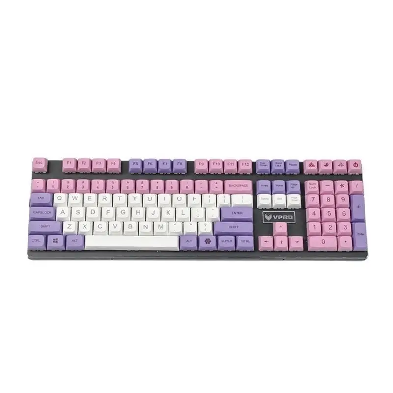 

652F 134-клавишный набор колпачков с профилем ZDA для механической клавиатуры DyeSub, розовый, фиолетовый, белый