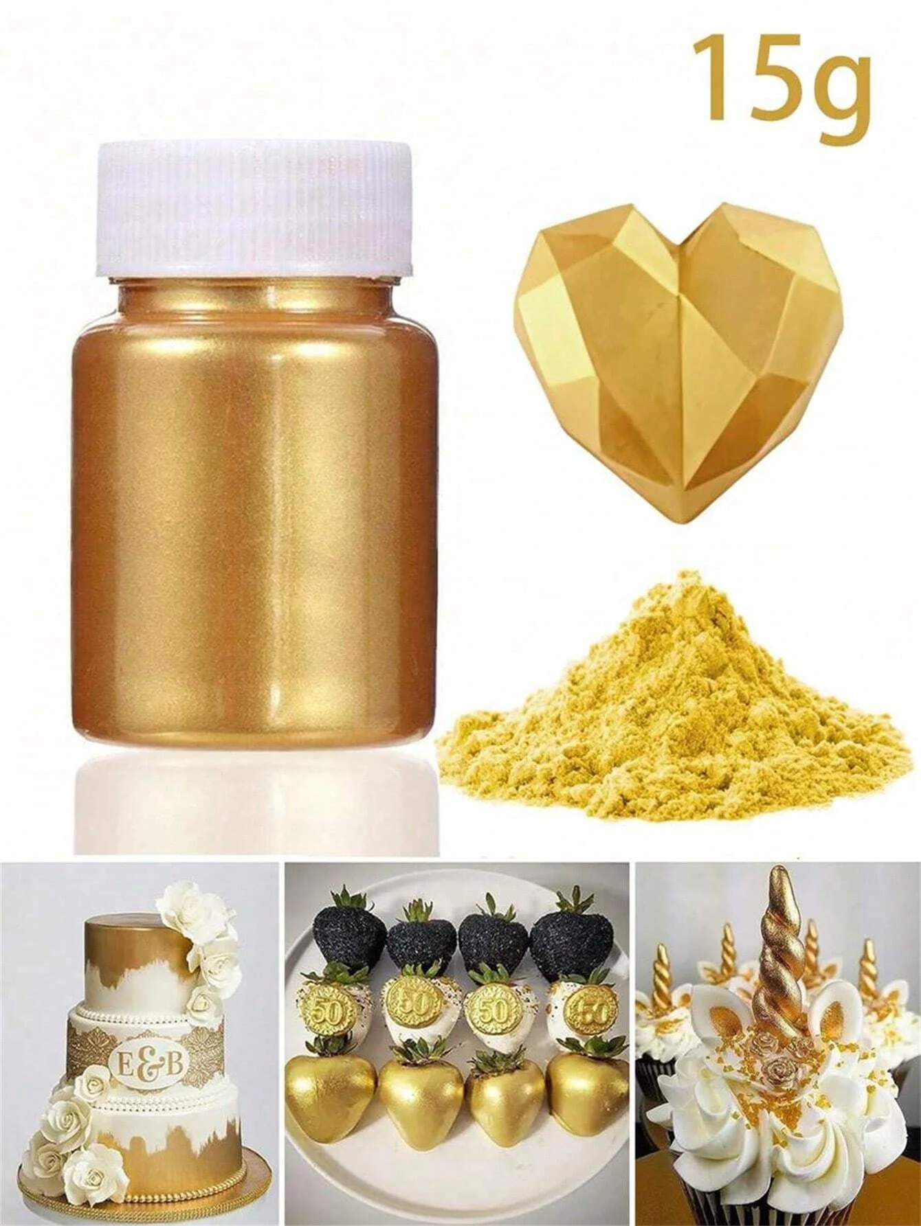 15g/Bottle Gold Pink Dye Glitter Powder Mousse Cake Macaron Chocolate Confectionery Pastry Baking Cake Decoration