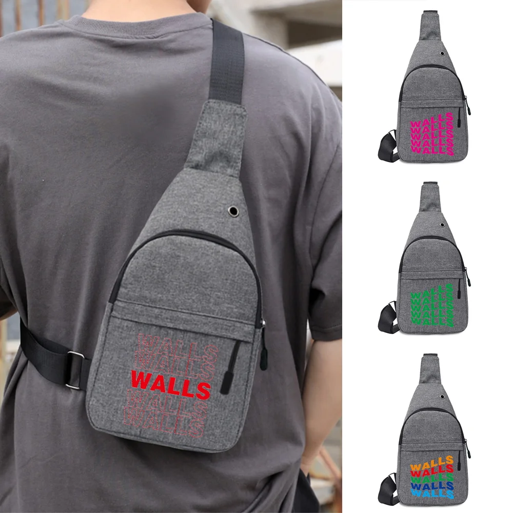 Trend Men Shoulder Sport Crossbody Outdoor Chest Bag Walls Pattern Printed Mobile Phone Chest Bag Outdoor Wallet Travel Bag