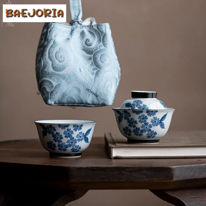 

Hand-painted Grass Ash Begonia Flower Travel Tea Set Kit Ancient 1 Pot 1 Cup Tea Making Organizer Portable Outdoor Stock Bags