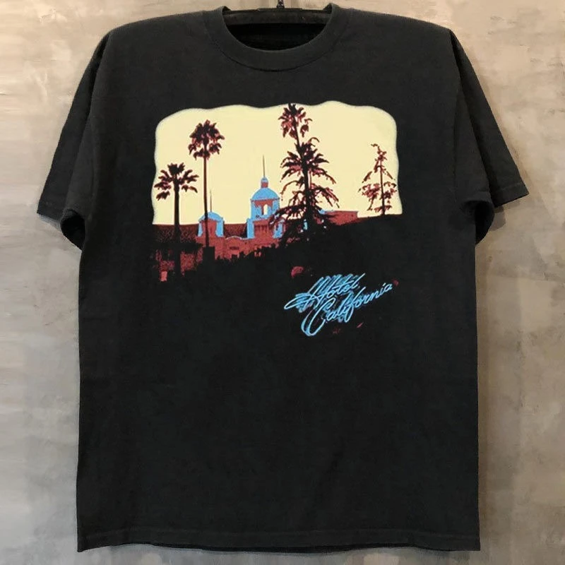 

Hotel California Hostel Band West Coast Hiphop Hip Hop Short Sleeve Men Summer Casual Sports Cotton Comfort T-Shirt Short Sleeve