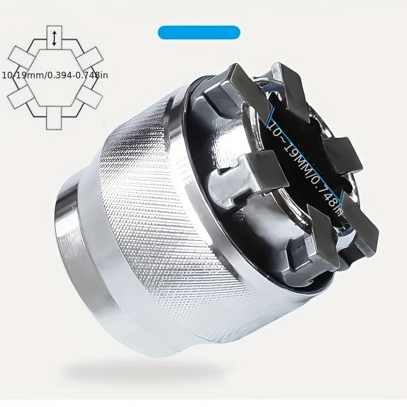 Uniwersalny adapter do klucza nasadowego z regulacją, narzędzie do nakrętek i śrub z łbem sześciokątnym 10-19 mm, do kluczy z grzechotką 3/8 cala. — zdjęcie 4