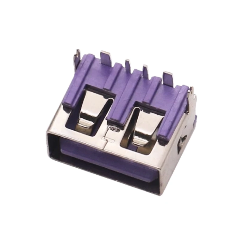 10個のUSB 2.0タイプAメスソケット、6.8mmロープロファイル直角SMTコネクタ、高電流充電用の太いピン付き