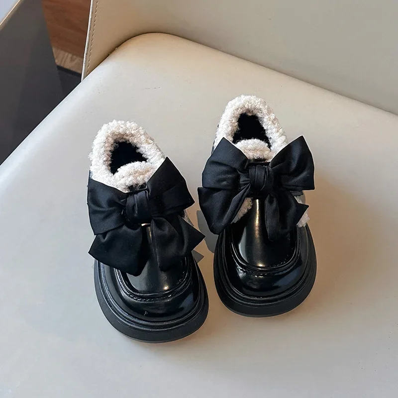 Zapatos de invierno para niños, calzado escolar de algodón con suela gruesa, versátil, informal, de cuero