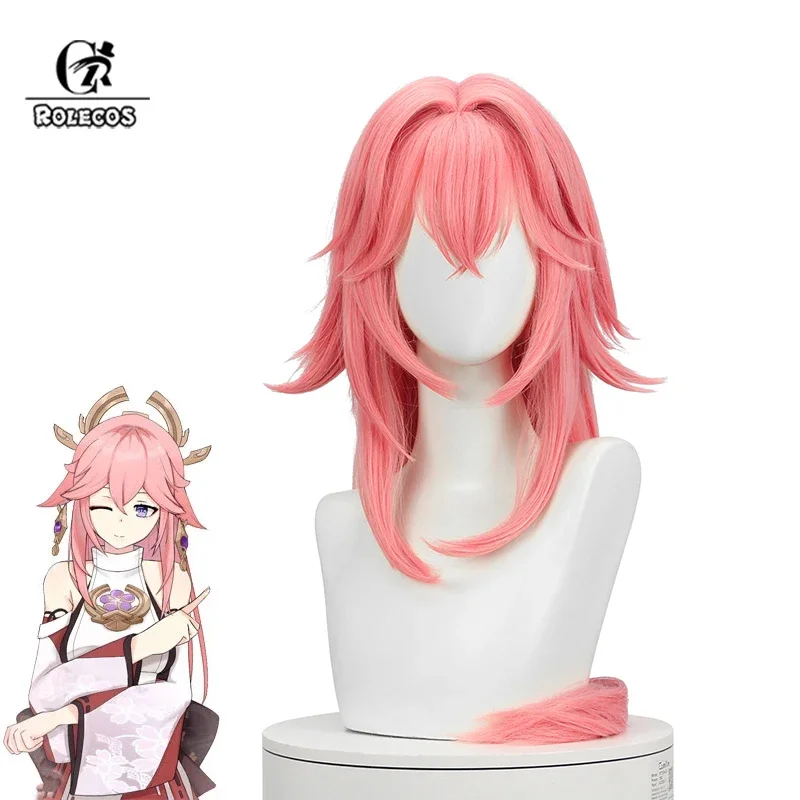 ROLECOS Genshin Impact Yae Guuji Cosplay Wig 80cm Long Pink Straight Wig Yae Miko Wig Heat Resistant Synthetic Hair