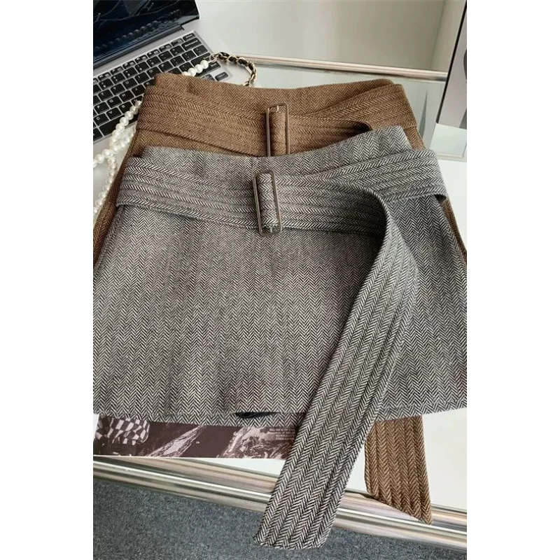 الأمريكية الرجعية الراقية بلون تنورة المرأة الشتاء عالية الخصر مثير مزاجه ألف خط الورك المعانقة تنورة قصيرة